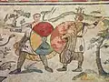 Detail des spätantiken Jagdmosaiks, die zwei Figuren stellen wahrscheinlich römische Offiziere des 4. Jahrhunderts dar