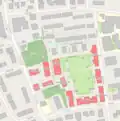 Übersichtskarte mit den historischen Bauten der Vimy-Kaserne (rot)