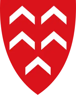 Rotes Wappen mit fünf freischwebenden silbernen Sparren