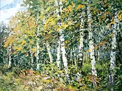 Meine Birken im Sommer, 2001 Öl auf Malkarton 65 × 87 cm