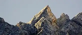 Ansicht von Norden (2009); der helle Bereich in der rechten Flanke ist die Abbruchfläche von 2000/2001.
