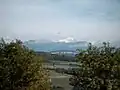 Blick auf den Mont Blanc von den Wäldern des Château de Clermont