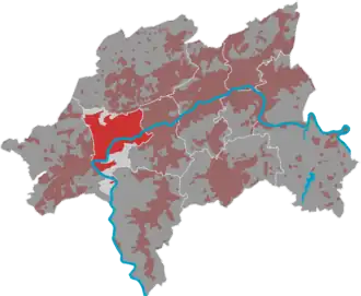 Lage des Bezirks Elberfeld-West in Wuppertal