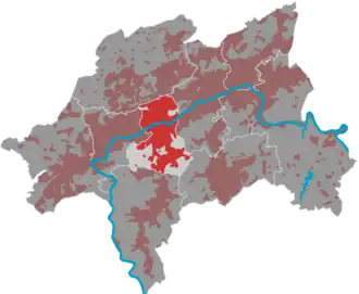 Lage des Bezirks Elberfeld in Wuppertal