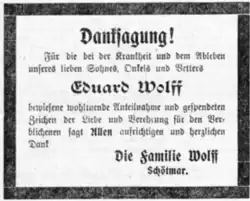 Danksagung der Familie
