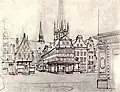 Die Kreuzung Kohlmarkt/Hinter St. Petri/Holstenstraße/Schüsselbuden, gesehen vom Schüsselbuden, 1871