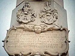 Waghäusel, Gedenkstein zur Erbauung des Kapuzinerklosters, 1640, durch Caspar Bamberger von Rauhenberg und seine Gattin Anna Hund von Saulheim