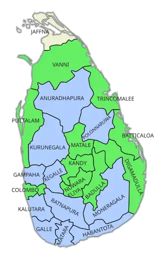 Absolute oder relative Mehrheiten in den 22 Wahlkreisen: ﻿Mahinda Rajapaksa ﻿Ranil Wickremesinghe ﻿Mehrheit für Ranil Wickremesinghe, bei extrem niedriger Wahlbeteiligung (unter 0,2 %)