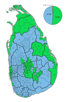 Mehrheiten nach Stimmbezirken: ﻿Mehrheit für Maithripala Sirisena ﻿Mehrheit für Mahinda Rajapaksa