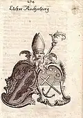 Allianzwappen Propst Karl Stephans, bestehend aus dem Wappen der Abtei Reichersberg, daneben Familienwappen Stephan, Kupferstich zwischen 1752 und 1770
