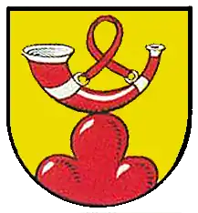 Wappenschild der Horneck von Hornberg, mit Hifthorn und Dreiberg