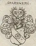 Wappen „Von Sparrnberg“, in Rot eine silberne Straße mit Rose belegt, Siebmachers Wappenbuch