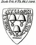 Ältestes Familienwappen, Siegel des Ritters Dietrich Ketelhot aus dem Jahre 1302 „S (igillum) Tiederuci K(etelhot) MILITIS“