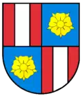 Bronnacker „Geviert, in 1 und 4 in Rot ein silberner Pfahl, in 2 und 3 in Blau eine goldene Rose.“