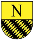 In geteiltem Schild oben in Gold der schwarze Großbuchstabe N, unten von Schwarz und Gold [schräglinks] gerautet Nassau (Main-Tauber-Kreis)