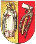Der heilige Nikolaus mit den Zeichen der Flößer und Schiffer im Wappen des ehemaligen Dorfes Reinhausen