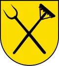 Rechen und Heugabel im Wappen von Heumaden, Baden-Württemberg