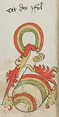 Wappen derer von Pfuel aus dem Wappenbuch des St. Galler Abtes Ulrich Rösch aus dem Jahre 1488