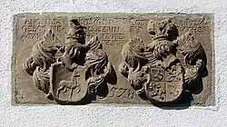 Wappenstein von der Kirche Eythra, jetzt in Knautnaundorf