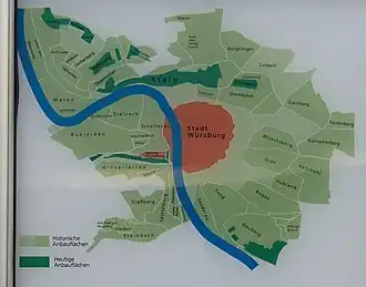 Würzburg mit historischen und heutigen Weinlagen