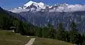 Blick von der Hannigalp oberhalb Grächen auf die Weisshorngruppe.