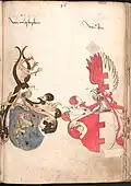 Losensteiner Wappen, „Wernigeroder (Schaffhausensches) Wappenbuch“; Süddeutschland 4. Viertel 15. Jh.