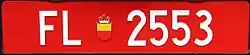 Liechtensteiner Wiederholungskennzeichen bzw. «Drittes Kontrollschild» für Heck-Lastenträger. Diese Schilder werden ausschliesslich im Querformat ausgegeben.