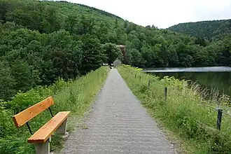 Wiesenbeker Teich mit Staudamm, Juli 2014