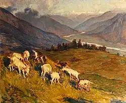 Grasende Ziegen am Hang (Öl auf Leinwand, 1933)