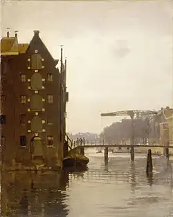 Willem Witsen (undatiert): Pakhuizen aan een Amsterdamse gracht op Uilenburg, Privatbesitz.
