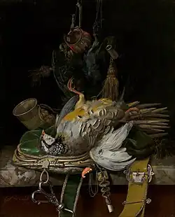 Jagdstillleben mit Rebhuhn, 1671, Öl auf Leinwand, 58,8 × 47,8 cm, Mauritshuis, Den Haag