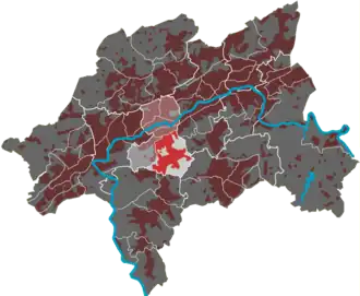 Lage des Quartiers Grifflenberg im Stadtbezirk Elberfeld