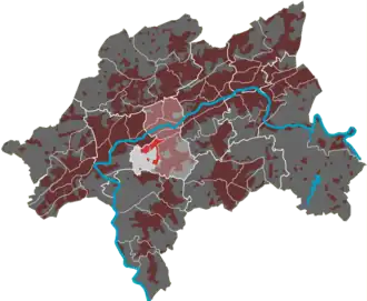 Lage des Quartiers Friedrichsberg im Stadtbezirk Elberfeld