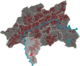 Lage des Quartiers Berghausen im Stadtbezirk Cronenberg
