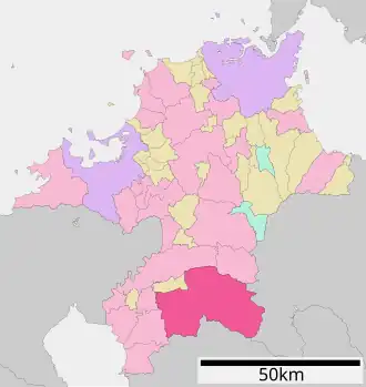 Lage Yames in der Präfektur