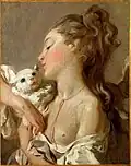 Mädchen mit einem Hündchen (oder Katze/Plüschtier) auf dem Arm, um 1770, Museum Langmatt, Baden AG[7]