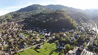 Zanzenberg bei Dornbirn, Vorarlberg. Blick von Westen. Im Hintergrund die Schwende und das Bödele/Hochälpele.