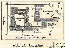 Lageplan der Bauverwaltung des Frauengefängnisses Lichterfelde aus dem Jahr 1911