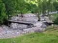 Zerstörte Brücke im Lys-Tal südlich von Bagnères-de-Luchon