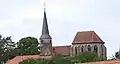 Kirche St-Marcel in Zetting, gesehen vom Saarkanal aus
