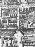 Kupferstich des Ziegeltores von 1724 (Ausschnitt aus Freising von Norden s.&nbsp;o.)