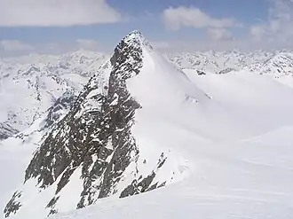 Blick vom Wilden Pfaff auf den Pfaffensattel (Sulzenauferner) und das Zuckerhütl