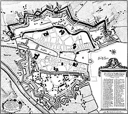 Grundriss der Stadt Zürich 1705, mit der zackenförmigen Stadtumwallung