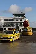 Testfahrt der Zug-En(d)te auf dem Flugplatz Finthen.