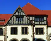 Fachwerkgiebel der Wohnung des Bahnhofswirts