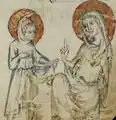 Jesus überreicht Maria das Wasser in seinem Schoß.
