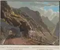 Kunststraße am Stilfserjoch, kolorierte Aquatinta von Johann Jakob Meyer, 1831.