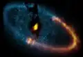 Aufnahme der Staub­scheibe mit dem Hubble-Weltraumteleskop und dem ALMA-Observato­rium&nbsp;…