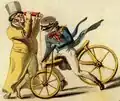 Österreichische Variante von 1818 (Karikatur von Leopold Kupelwieser mit ihm selbst und Franz Schubert;[6] Lenkung falsch dargestellt)