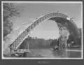 Hölzernes Lehrgerüst für das Lorraineviadukt mit einer Spannweite von 146&nbsp;m, 1938